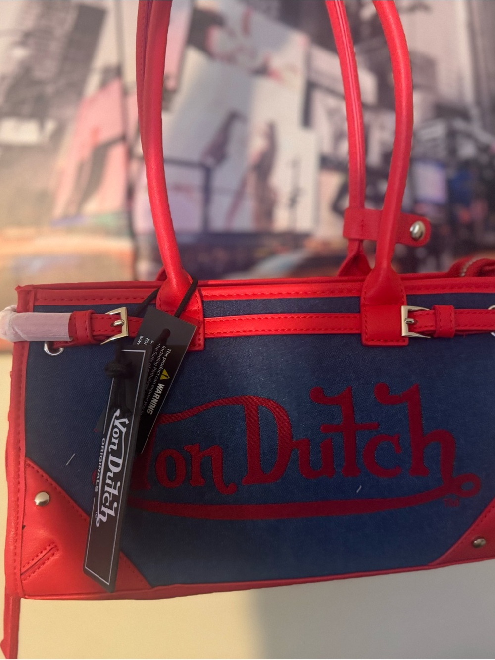 Von Dutch Red and Denim Satchel - Picture 2 of 4